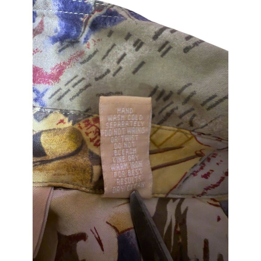 Y2K Kate Hill Blouse 3X Travel Trains Planes 1920s Graphic Lagenlook 100% Silk - Picture 10 of 10